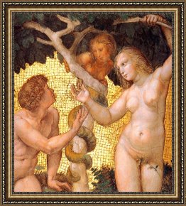 Raphael Framed Prints - The Stanza Della Segnatura Ceiling Adam And Eve [detail 1] by Raphael